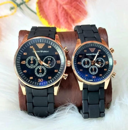 2 Pcs Unisex Stainless Steel Chronograph Couple Watches